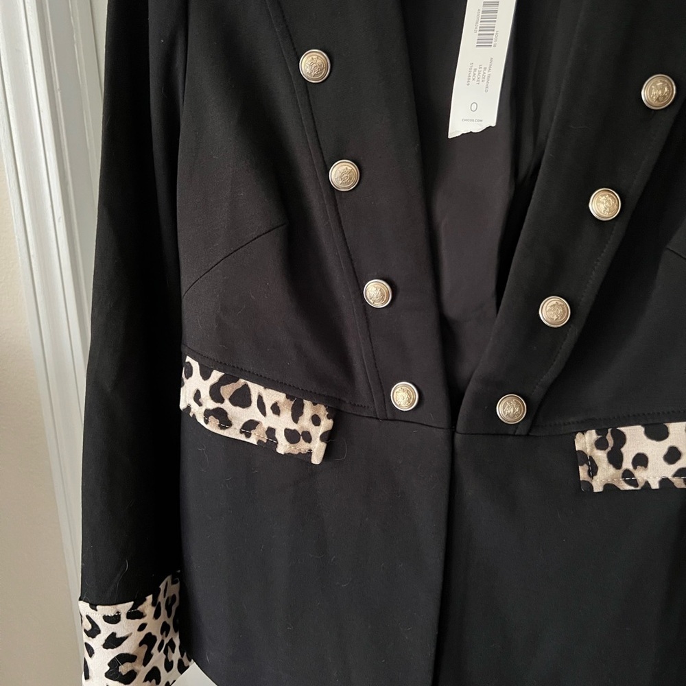 Chico's Black Leopard Accent Double Breasted Blazer - Picture 5 of 9